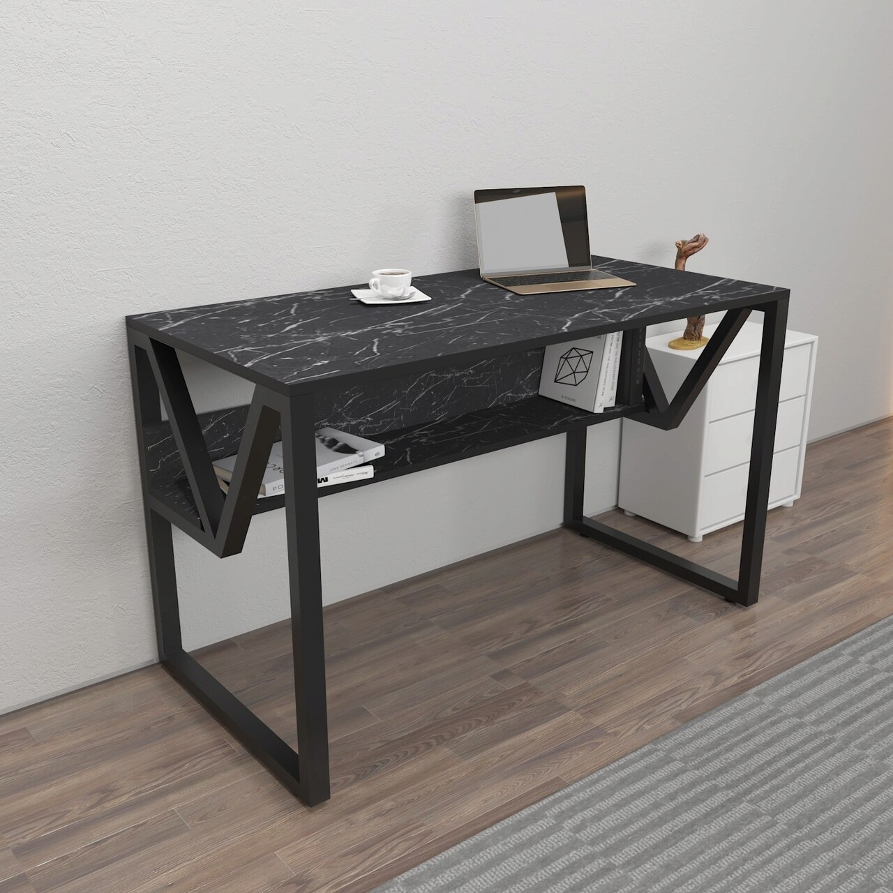 Birou, Hanah Home, Lona, 120x72.8x60 cm, Negru - imagine 7